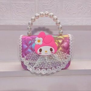 My Melody Pink and White Quilted Lace Pearl Handle and Chain Bag